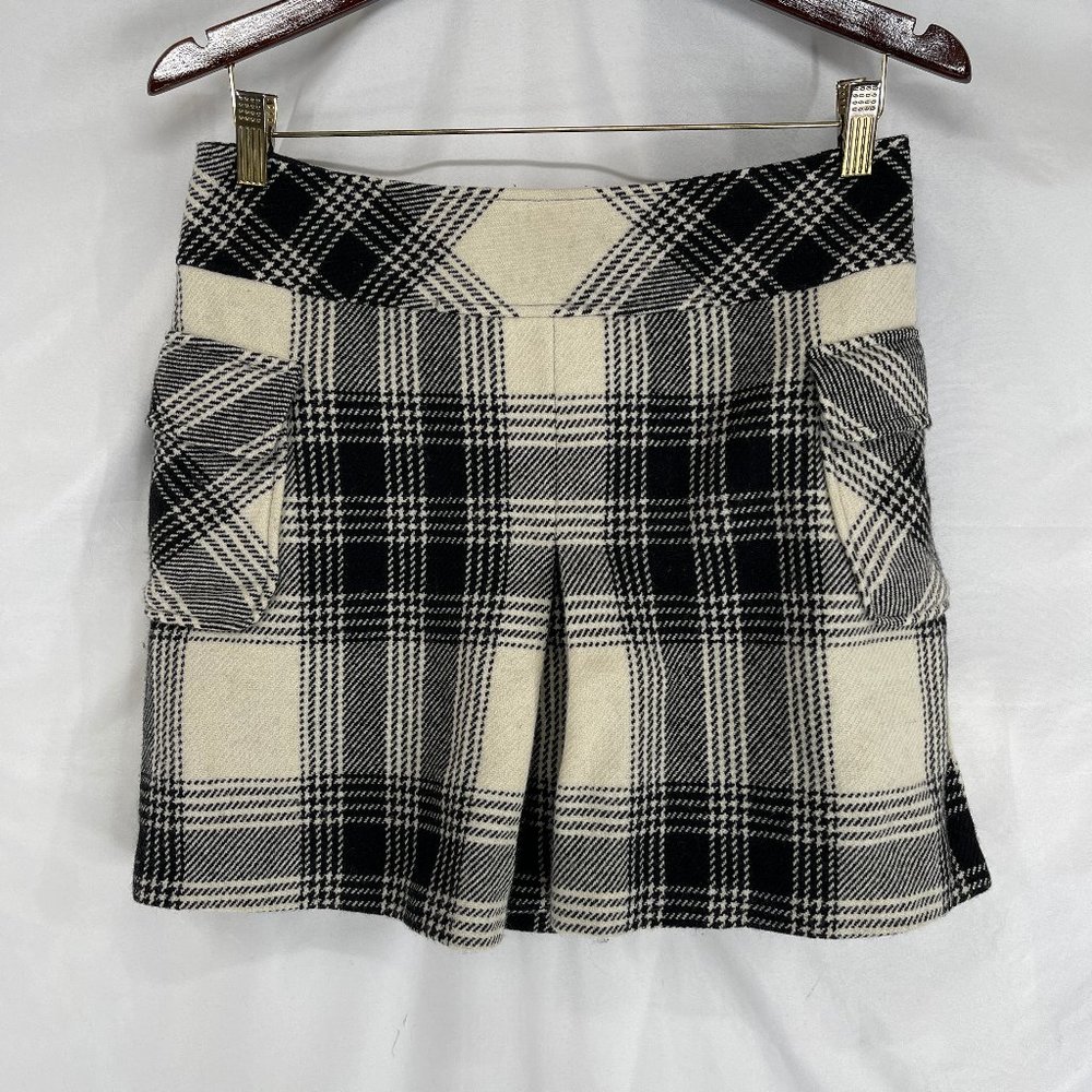 Mexx Wool Tweed Pleated Mini Skirt Women's Size 12 Black White Plaid